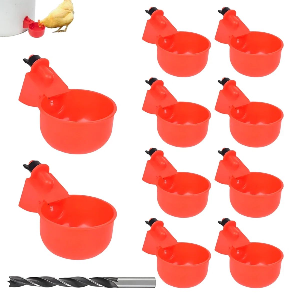 10 Pezzi Abbeveratoio per Galline con Trapano,Abbeveratoio per Galline,DIY Kit Bevitori Automatici Ciotole,Abbeveratoio automatico per pollame,per Uccelli,Pollame,Piccioni,Polli,Anatre