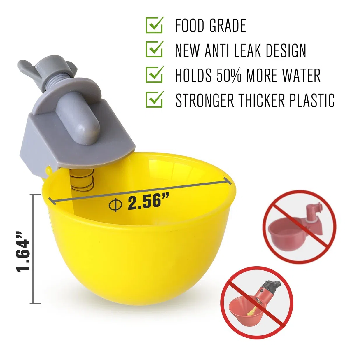 Tazza d'acqua di pollo, irrigatore automatico, sistema anti-perdite, contiene il 50% in più di acqua, adatto per pollo, anatra, quaglie, tacchino (8 CONFEZIONI)