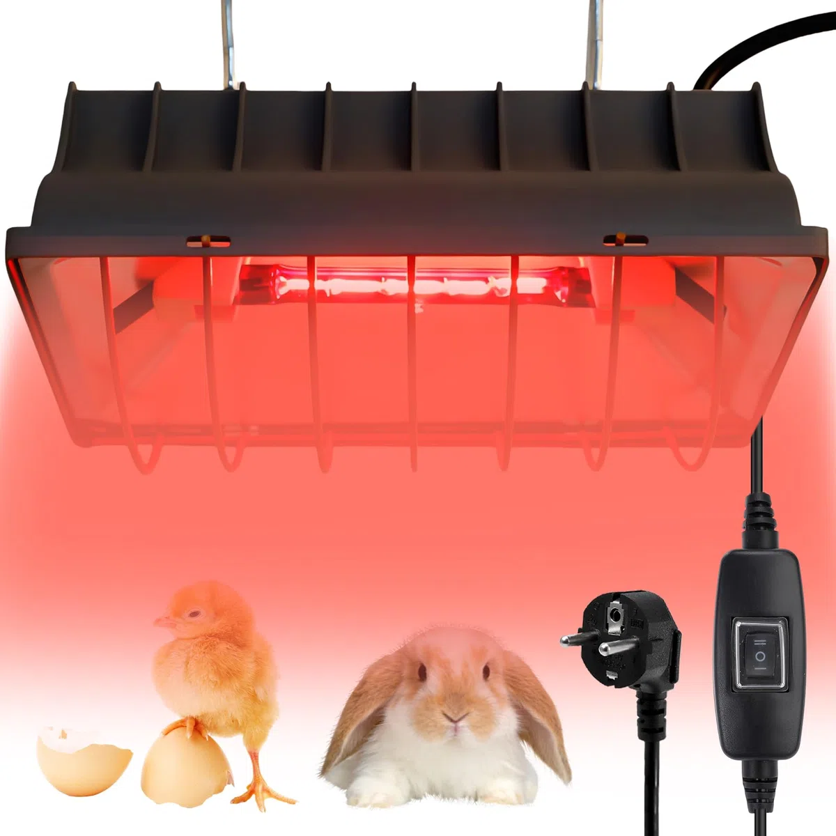 Lampada a luce rossa da 175 W per polli: lampada riscaldante per pollaio con cavo da 1,8 metri, lampada riscaldante per polli, lampada riscaldante per pulcini, lampada per pulcini con interruttore