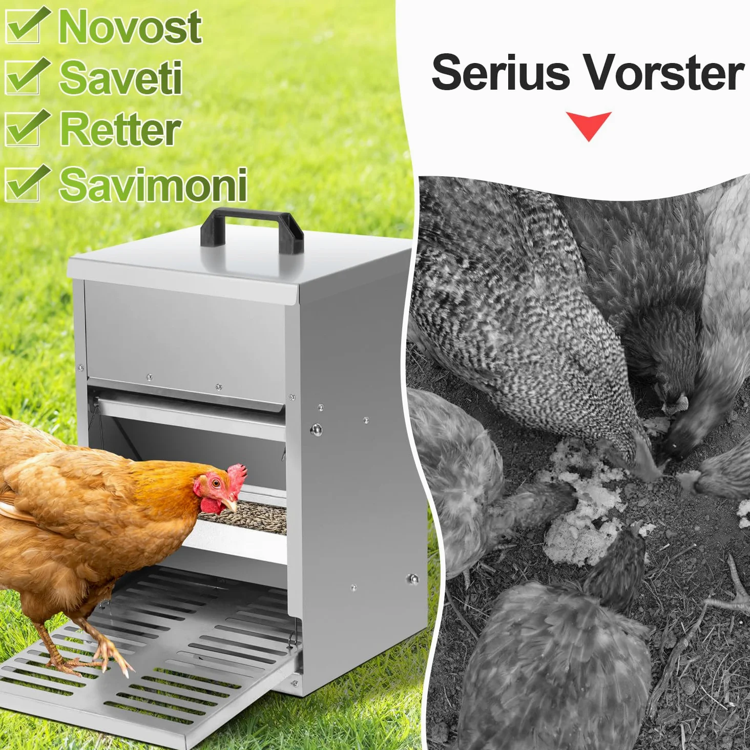 Sonnewelt Mangiatoia automatica per polli 5 kg, mangiatoia con pedale automatico, mangime per pollame, accessorio ideale per pollame, impermeabile e a prova di ratto, zincato