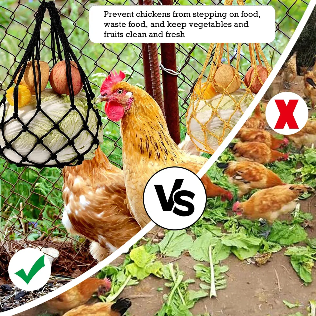 Pollo - Sacchetto di rete di alimentazione vegetale spiedino porta frutta mangiatoia frutta verdura inossidabile pollo 3 pz appeso giocattolo per anatre uccelli coniglietti pappagallo