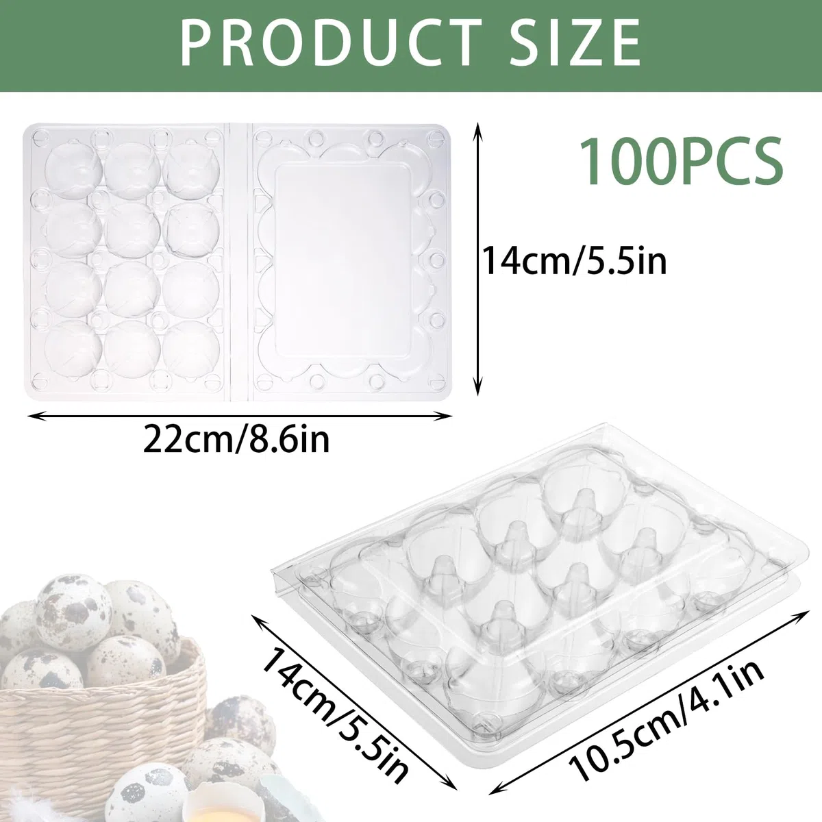 APACALI 100 scatole per uova di quaglia, 12 griglie, in plastica, con coperchio, scatole trasparenti per uova di quaglia