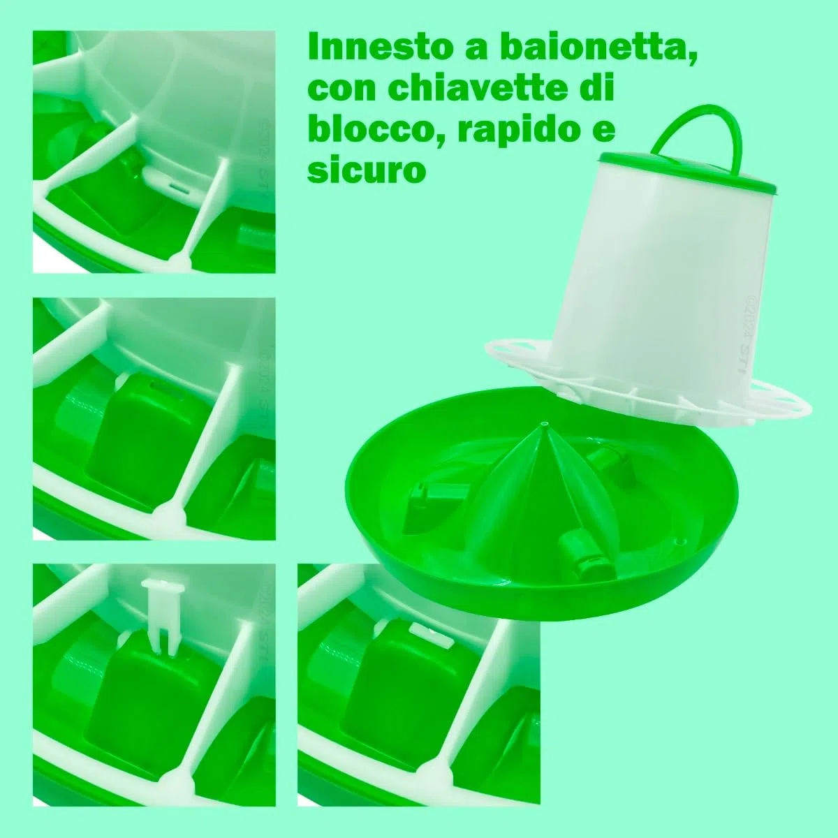 STI Set Mangiatoia 6kg + Abbeveratoio 5L kit distributore mangime acqua per polli pollame galline alta qualità Verde