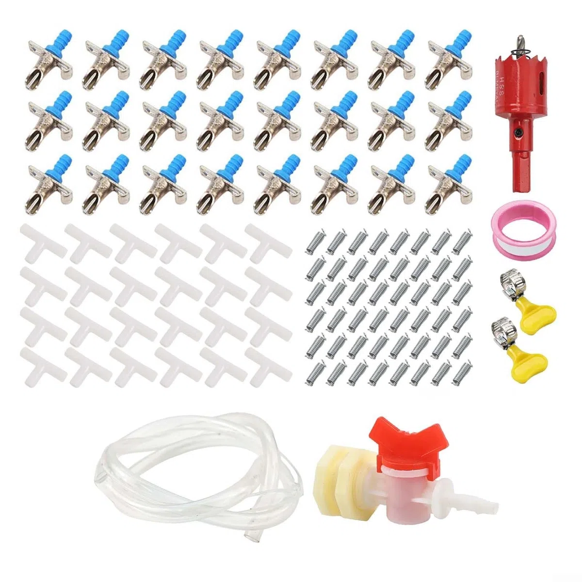 Abbeveratoio per conigli, con beccuccio a doppia molla, sistema automatico di abbeveraggio per gabbie, in plastica robusta, colore blu (set da 24 pezzi)
