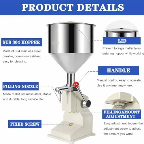 Riempitrice liquida - Riempitrice quantitativa a pressione manuale da 10-100 ml con tramoggia da 10 litri per miele, olio, shampoo - Riempitrice manuale per bottiglie di pasta per piccole imprese
