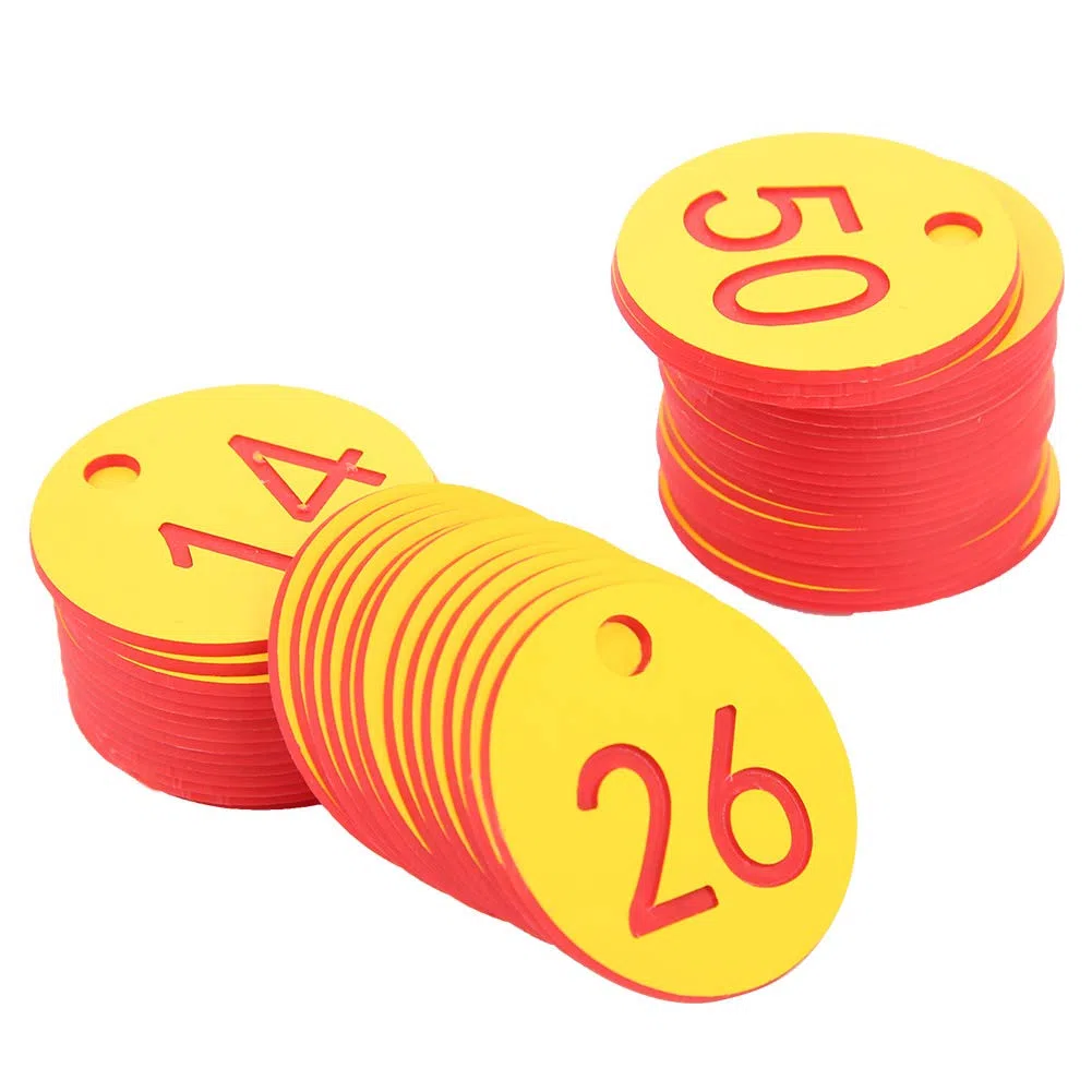 Akozon Etichette Numerate per Apicoltura e Bestiame - Rosso (1-50) e Blu - Etichette Durevoli Forate per Arnie e Forniture Agricole (1-50/confezione)