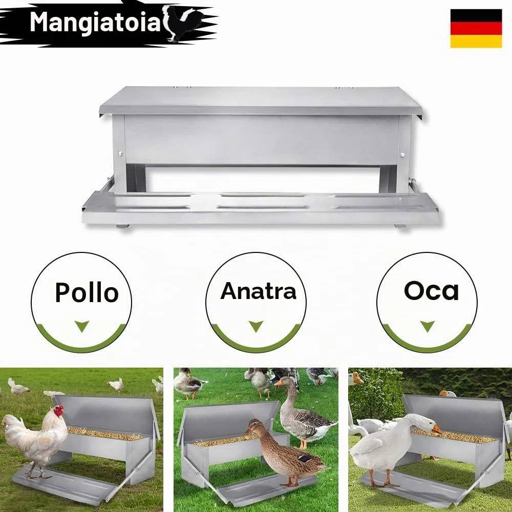 UISEBRT Mangiatoia automatica per polli da 5 kg in acciaio zincato - Mangiatoia per pollame, a prova di ratti e impermeabile