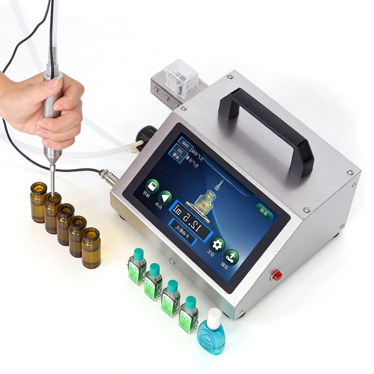 Riempitrice automatica per bottiglie, controllo touch panel, design in acciaio inossidabile per oli essenziali, profumi, miele, ideale per aziende domestiche e piccoli produttori