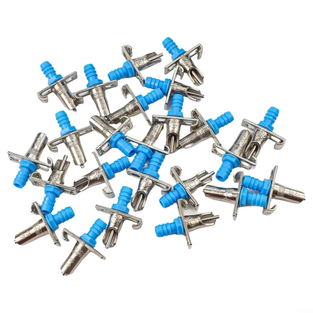Abbeveratoio per conigli, con beccuccio a doppia molla, sistema automatico di abbeveraggio per gabbie, in plastica robusta, colore blu (set da 24 pezzi)