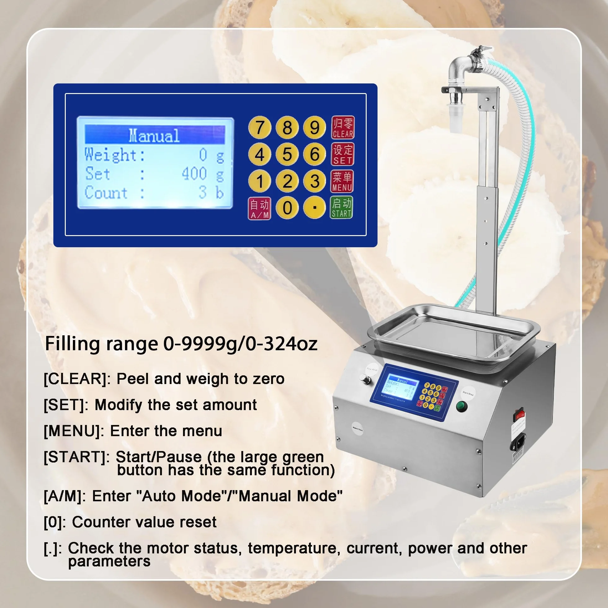 Riempitrice di liquidi - Riempitrice manuale per bottiglie per miele, marmellata, oli, colla, capacità da 20 ml a 10.000 ml - 15 l/min per vari liquidi - 220 V