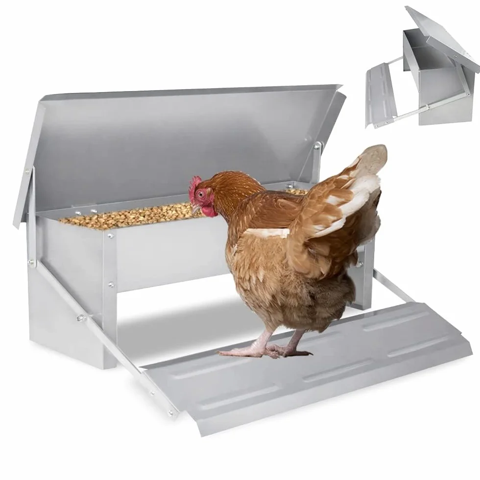 UISEBRT Mangiatoia automatica per polli da 5 kg in acciaio zincato - Mangiatoia per pollame, a prova di ratti e impermeabile