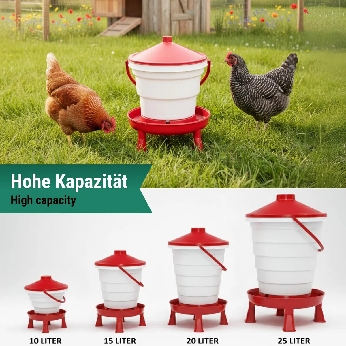 Agrarzone Abbeveratoio Automatico 15L per pollame - Robusto secchio con piedini, maniglia e grande capacità - Ideale per galline, Polli, Anatre e altri volatili