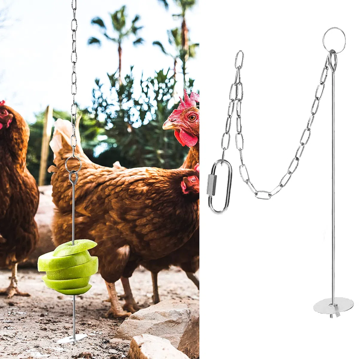 Pollo - Sacchetto di rete di alimentazione vegetale spiedino porta frutta mangiatoia frutta verdura inossidabile pollo 3 pz appeso giocattolo per anatre uccelli coniglietti pappagallo