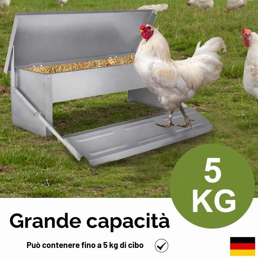UISEBRT Mangiatoia automatica per polli da 5 kg in acciaio zincato - Mangiatoia per pollame, a prova di ratti e impermeabile