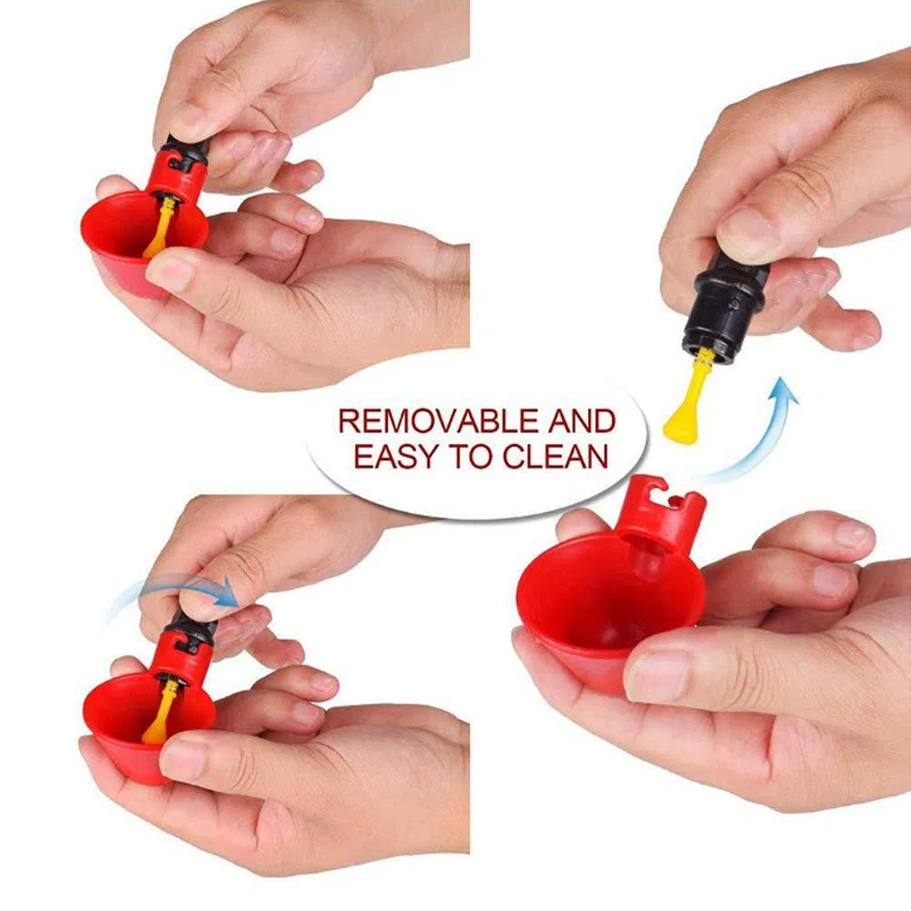 Abbeveratoio per pollame, 10 pezzi automatico pollo acqua tazze abbeveratoio 1/2 pollici tee pollame gallina alimentazione strumenti rosso per Bestiame Pollo Gallina Pollaio Mangime
