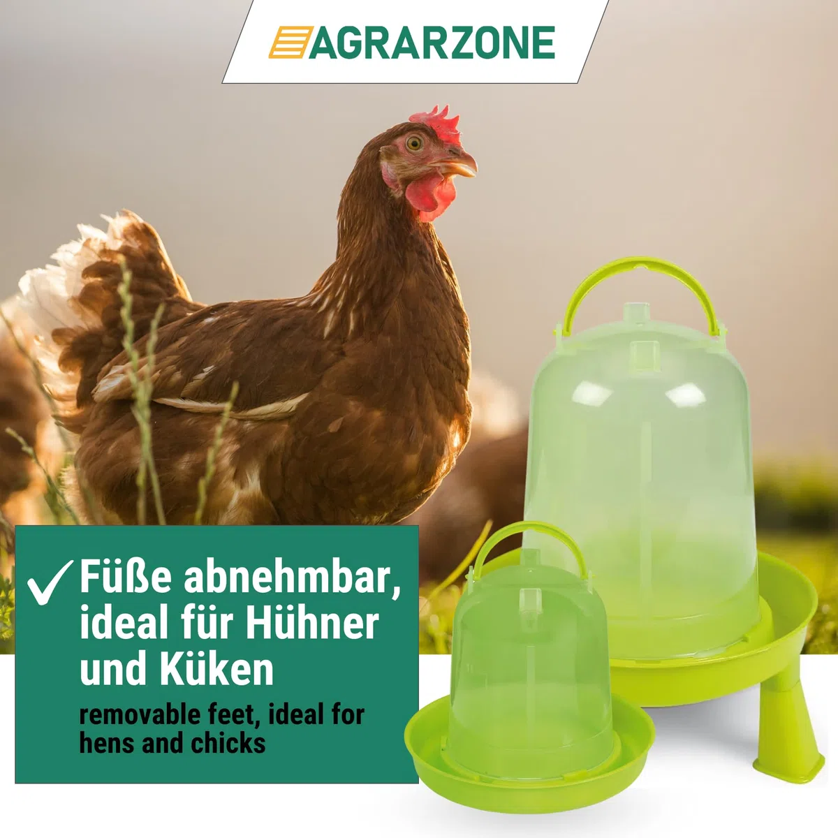 Agrarzone Abbeveratoio per galline 1,5L Verde - Robusto in Polipropilene con Indicatore Livello acqua, Uv- Resistente e facile da pulire - Ideale per pollame