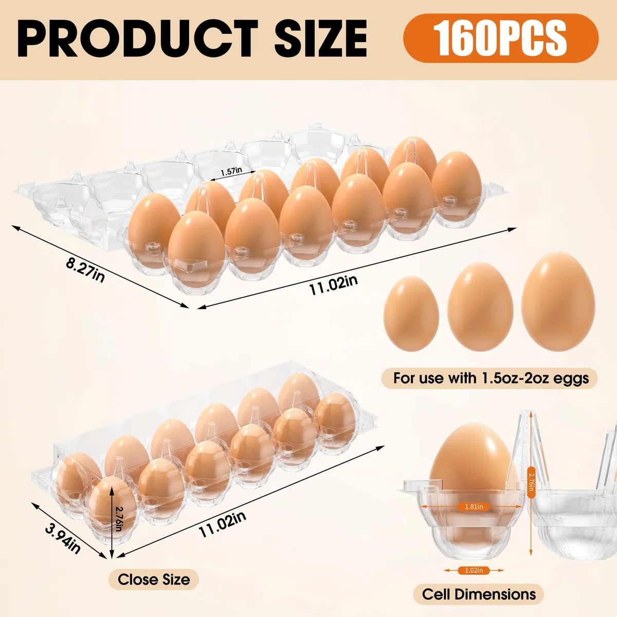 Confezione da 160 scatole per uova economiche sfuse, 12 contenitori per uova di gallina, in plastica trasparente, 2 x 6