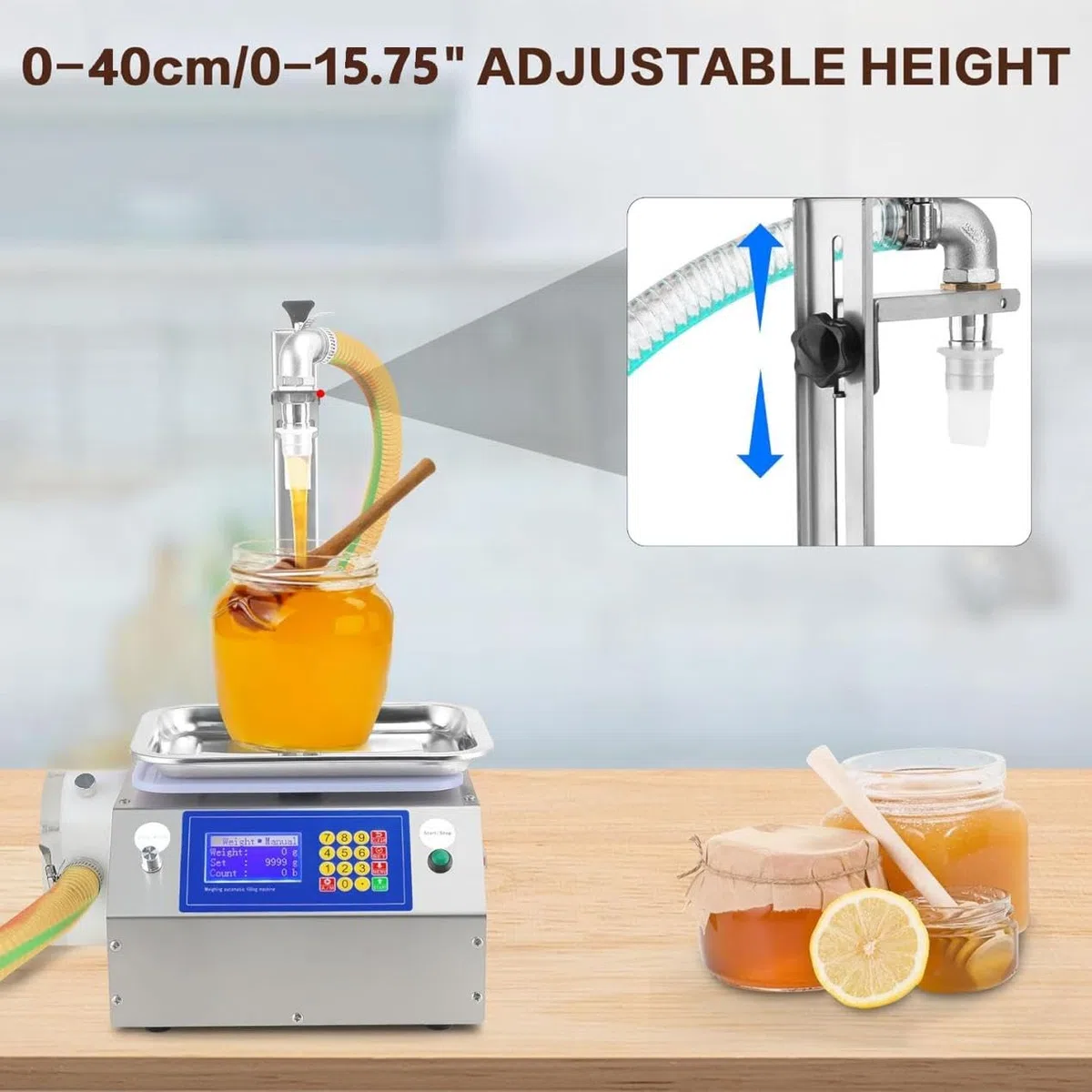Riempitrice automatica di liquidi per paste di miele e viscosa, sistema di imbottigliamento in acciaio inossidabile con controllo intelligente per un riempimento preciso da 20 g a 10000 g