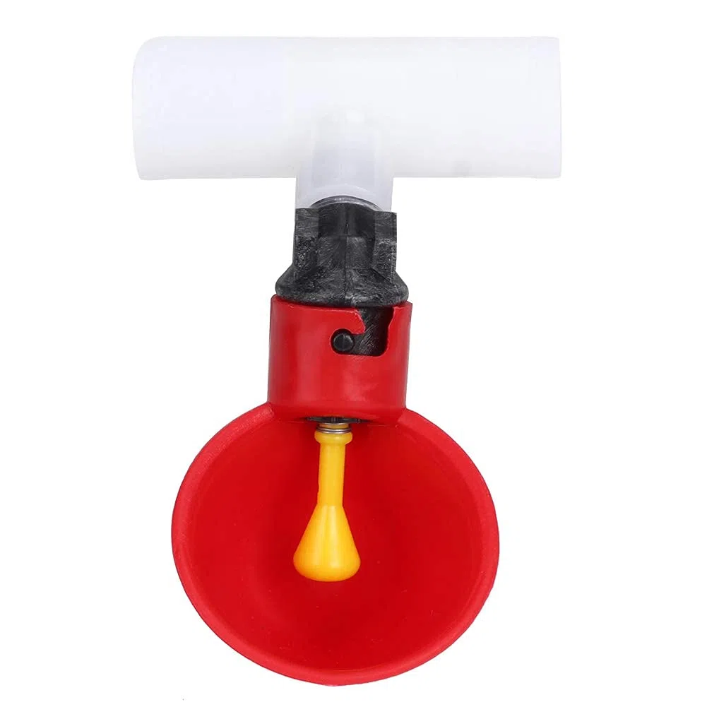 Abbeveratoio per pollame, 10 pezzi automatico pollo acqua tazze abbeveratoio 1/2 pollici tee pollame gallina alimentazione strumenti rosso per Bestiame Pollo Gallina Pollaio Mangime