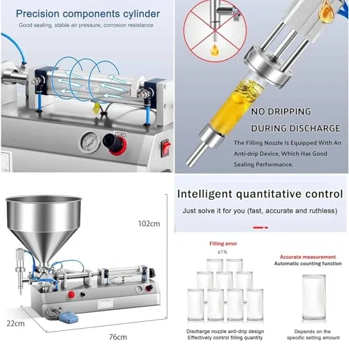 Riempitrice pneumatica per liquidi e pasta, riempitrice a pistone in acciaio inossidabile per crema, shampoo, bevande, cosmetici, 220 V