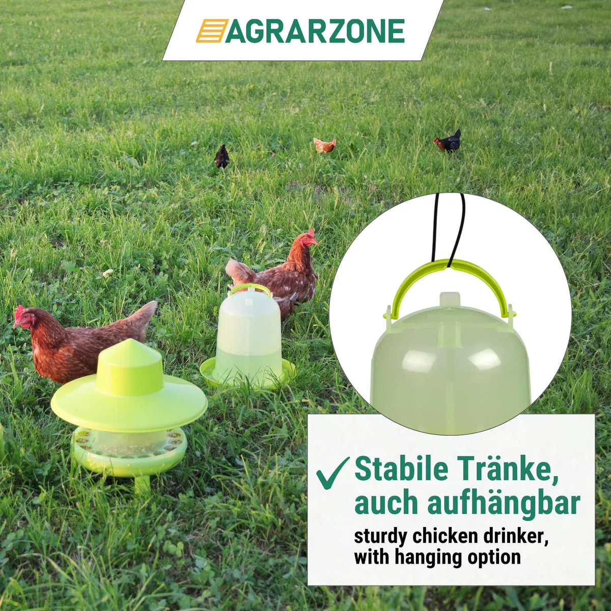 Agrarzone Abbeveratoio per galline 1,5L Verde - Robusto in Polipropilene con Indicatore Livello acqua, Uv- Resistente e facile da pulire - Ideale per pollame