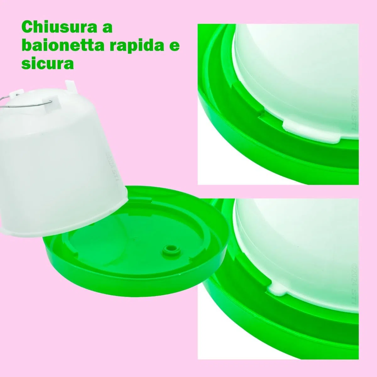 STI Set Mangiatoia 6kg + Abbeveratoio 5L kit distributore mangime acqua per polli pollame galline alta qualità Verde