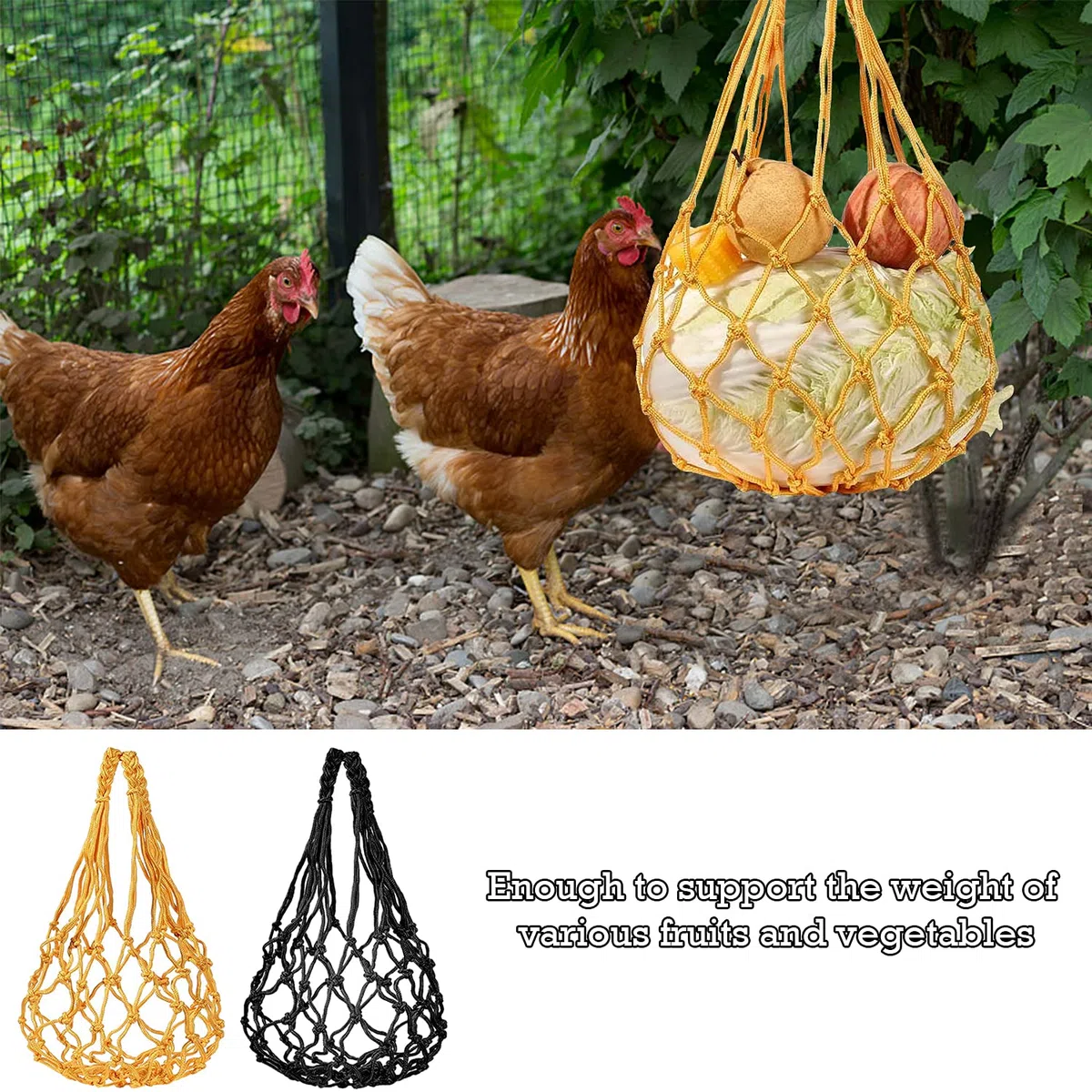 Pollo - Sacchetto di rete di alimentazione vegetale spiedino porta frutta mangiatoia frutta verdura inossidabile pollo 3 pz appeso giocattolo per anatre uccelli coniglietti pappagallo