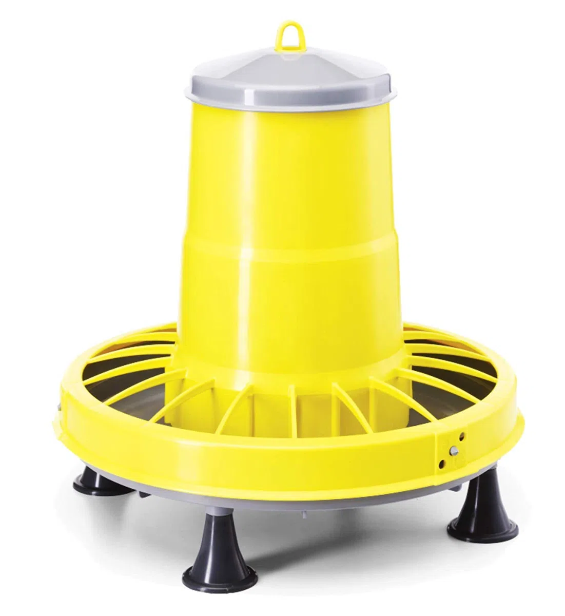Zootec, Mangiatoia per Galline,Polli,Pulcini, Antispreco, 16 kg, Automatica, a Tramoggia, da Appendere, in Plastica, da Esterno e Interno, (Giallo/Grigio) - Made in Italy
