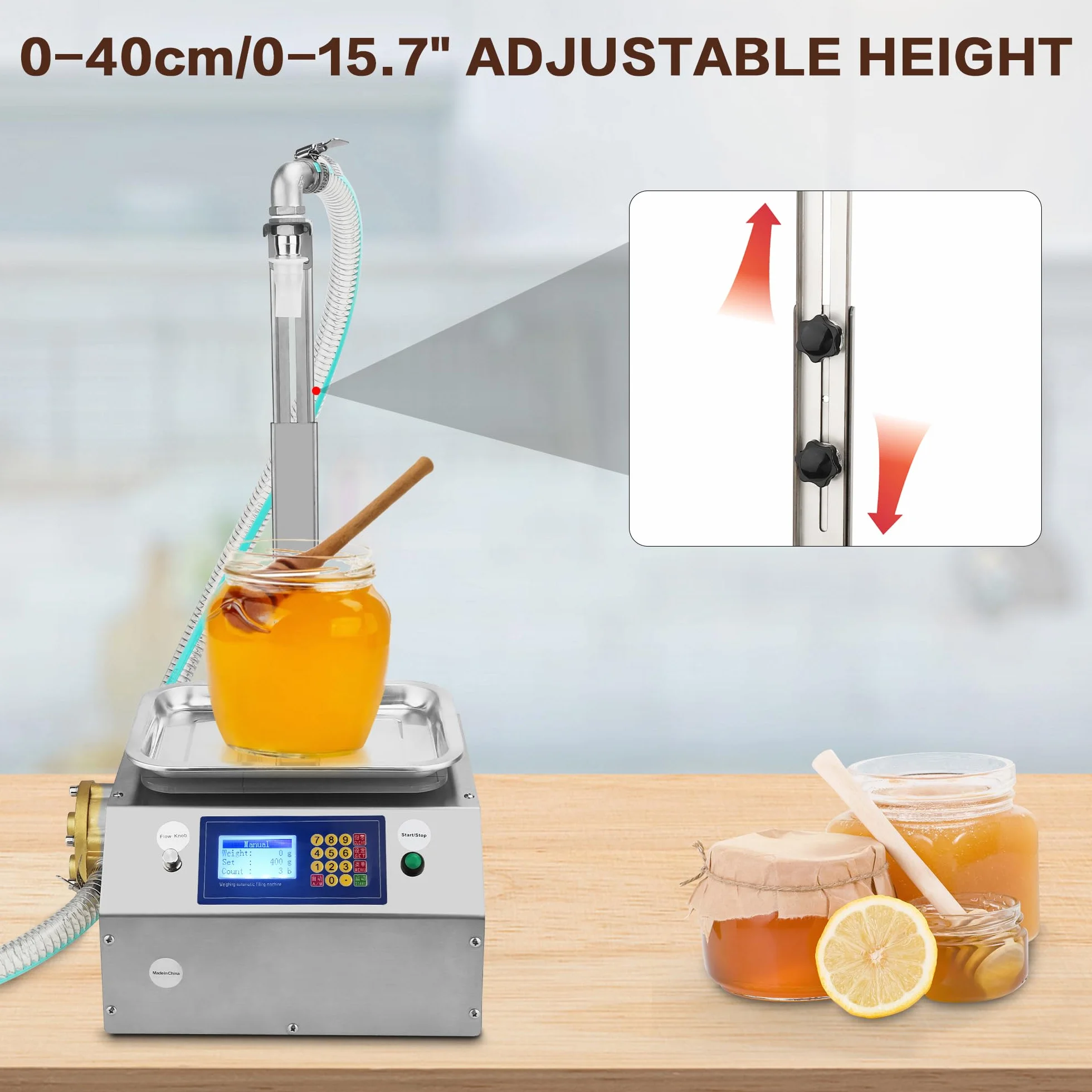 Riempitrice di liquidi - Riempitrice manuale per bottiglie per miele, marmellata, oli, colla, capacità da 20 ml a 10.000 ml - 15 l/min per vari liquidi - 220 V